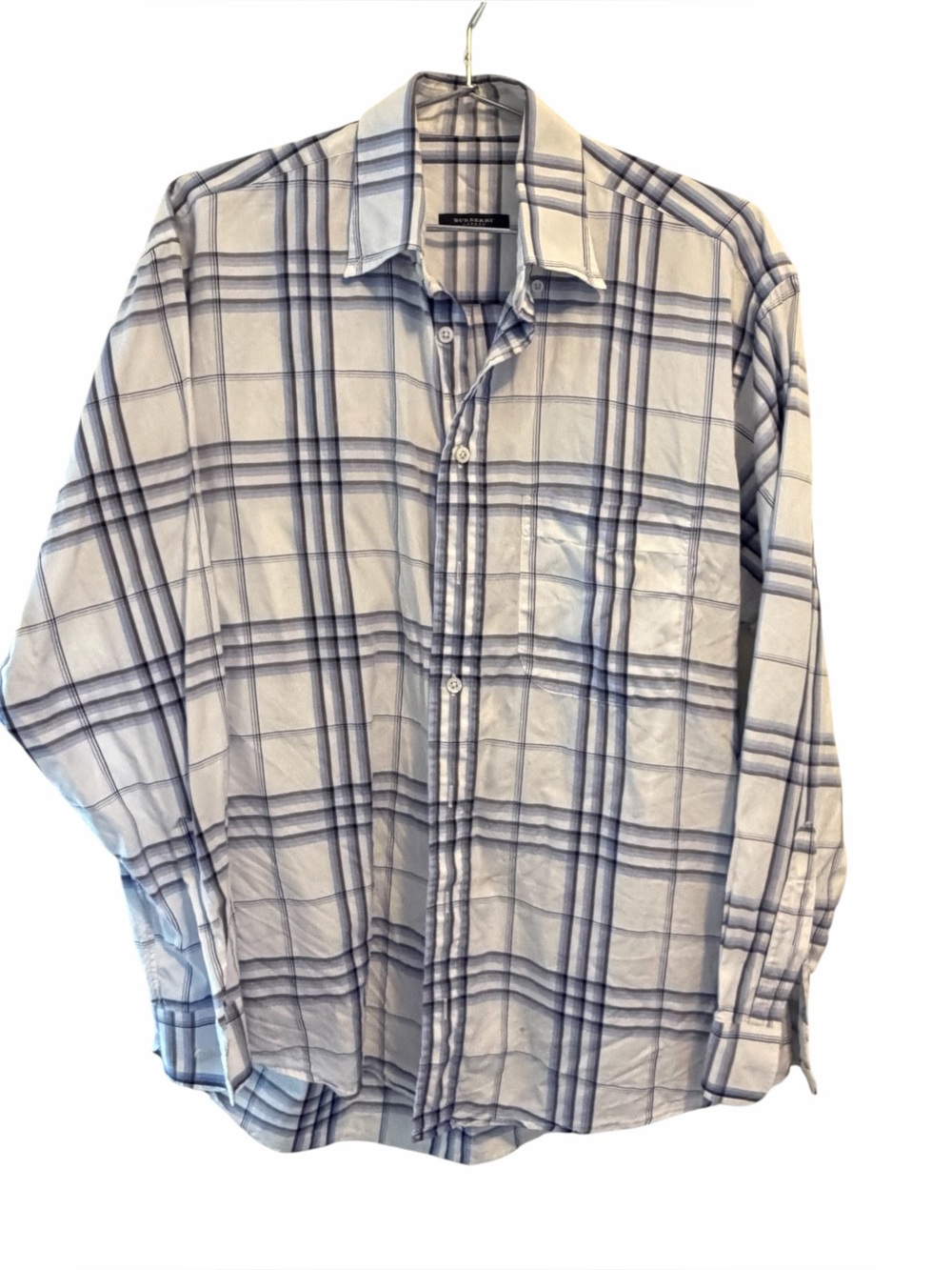 Burberry Men's Plaid Button-Down Shirt - Light Gray & Blue